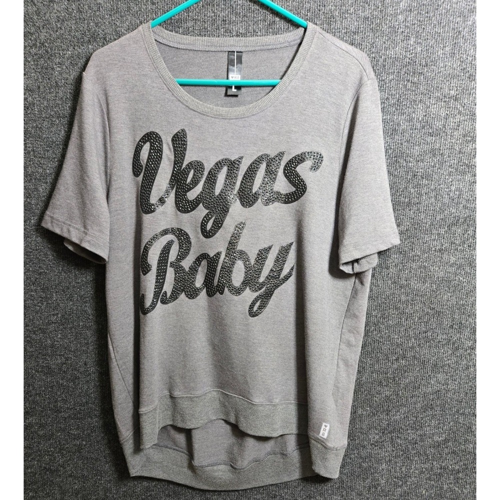 R8 Activewear Vegas Baby Gray Sequined Cutout Back Tunic Top Women's L